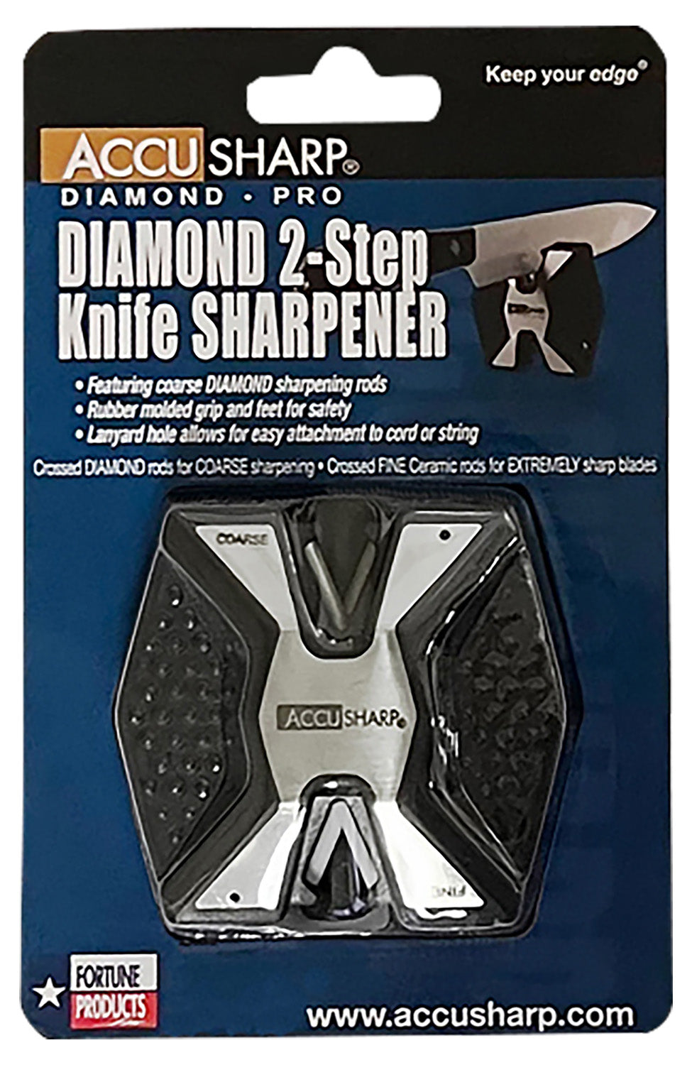 AccuSharp 017C Diamond Pro 2Step Sharpener Hand Held FineCoarse Diamond Ceramic Sharpener BlackWhite Aluminum