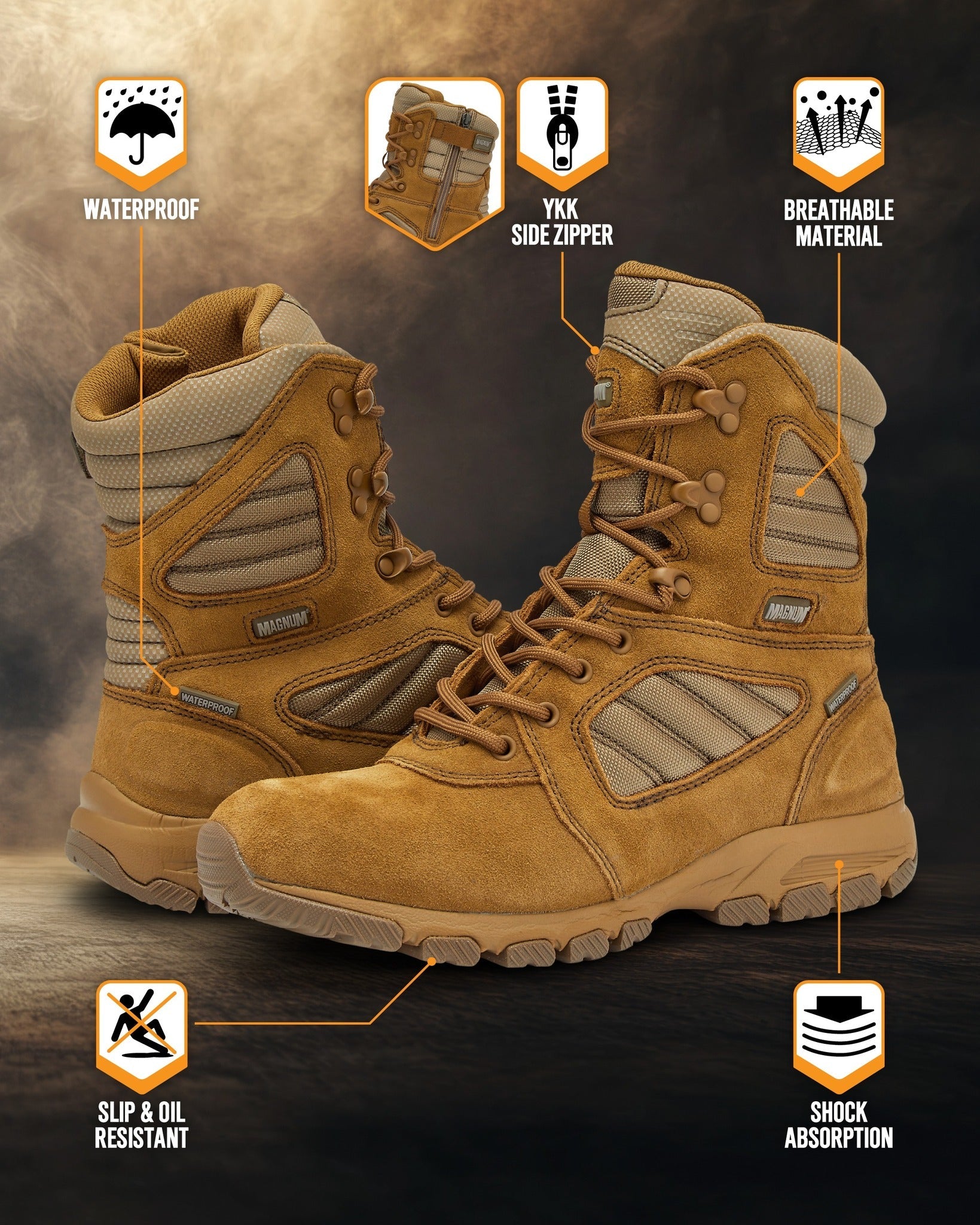 MAG SHIELD Bottes de travail en cuir suédé 8 po, imperméables